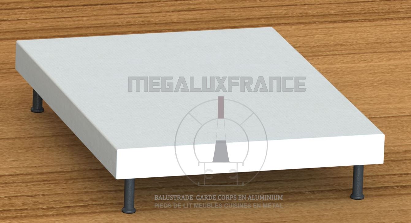 Pieds Métal Noir avec Socle Hauteur 20cm montés sur sommier tapissier